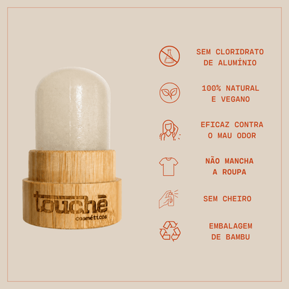 Desodorante de cristal natural com embalagem de bambu, sem cloridrato de alumínio e vegano